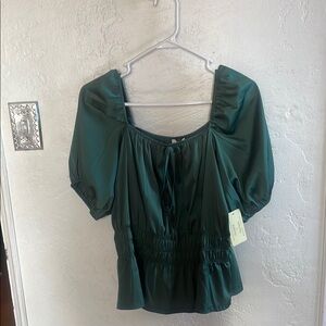 Satin green milkmaid shirt